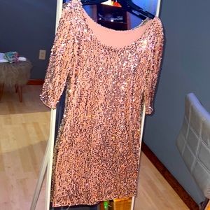 Beautiful sparkly nude, quarter-sleeved dress worn once to holiday party